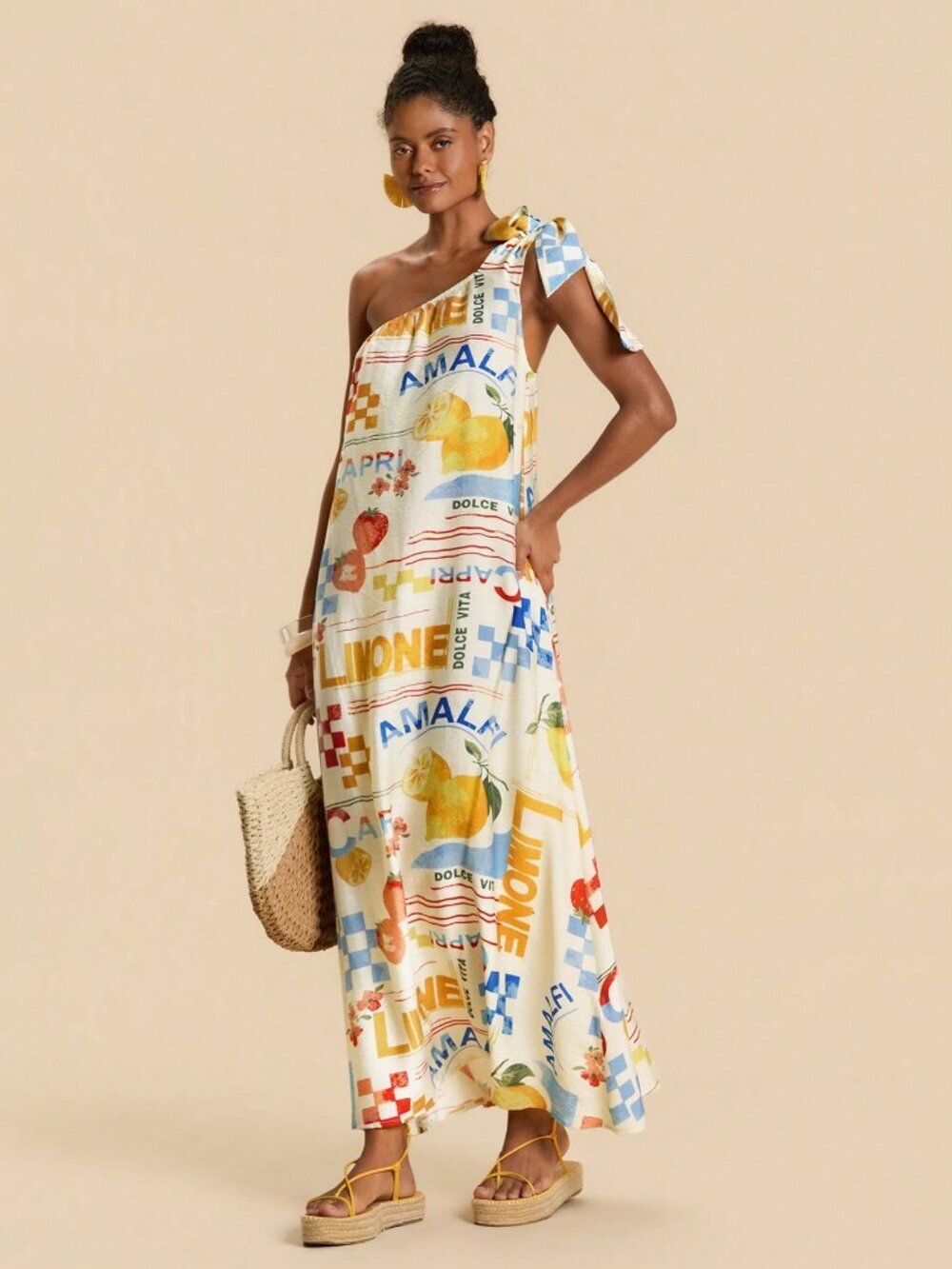 Multicolor Casual Women's Floral Festival One Shoulder maxi Dress - Picture 7 of 7